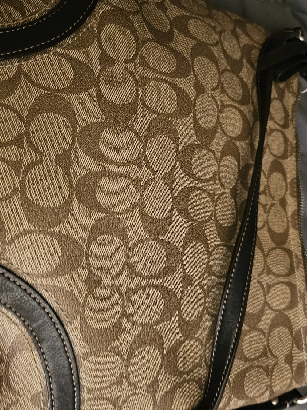 Coach Brown Signature Canvas Crossbody with Black Trim